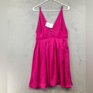 NWT Free People Dress Womens Size 6 Pink Fuschia Short Plunge V-neck Barbiecore